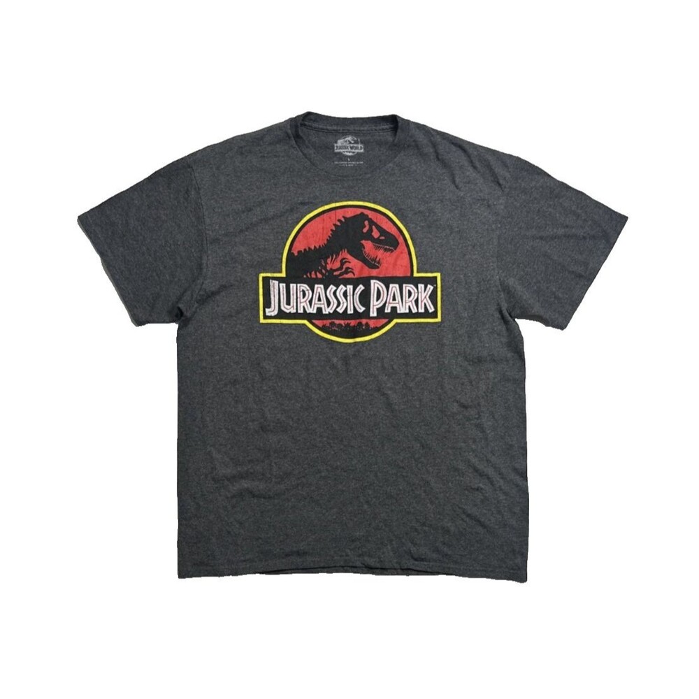 Jurassic Park Mens Graphic T Shirt Gray Dinosaur Logo Tee Size Large